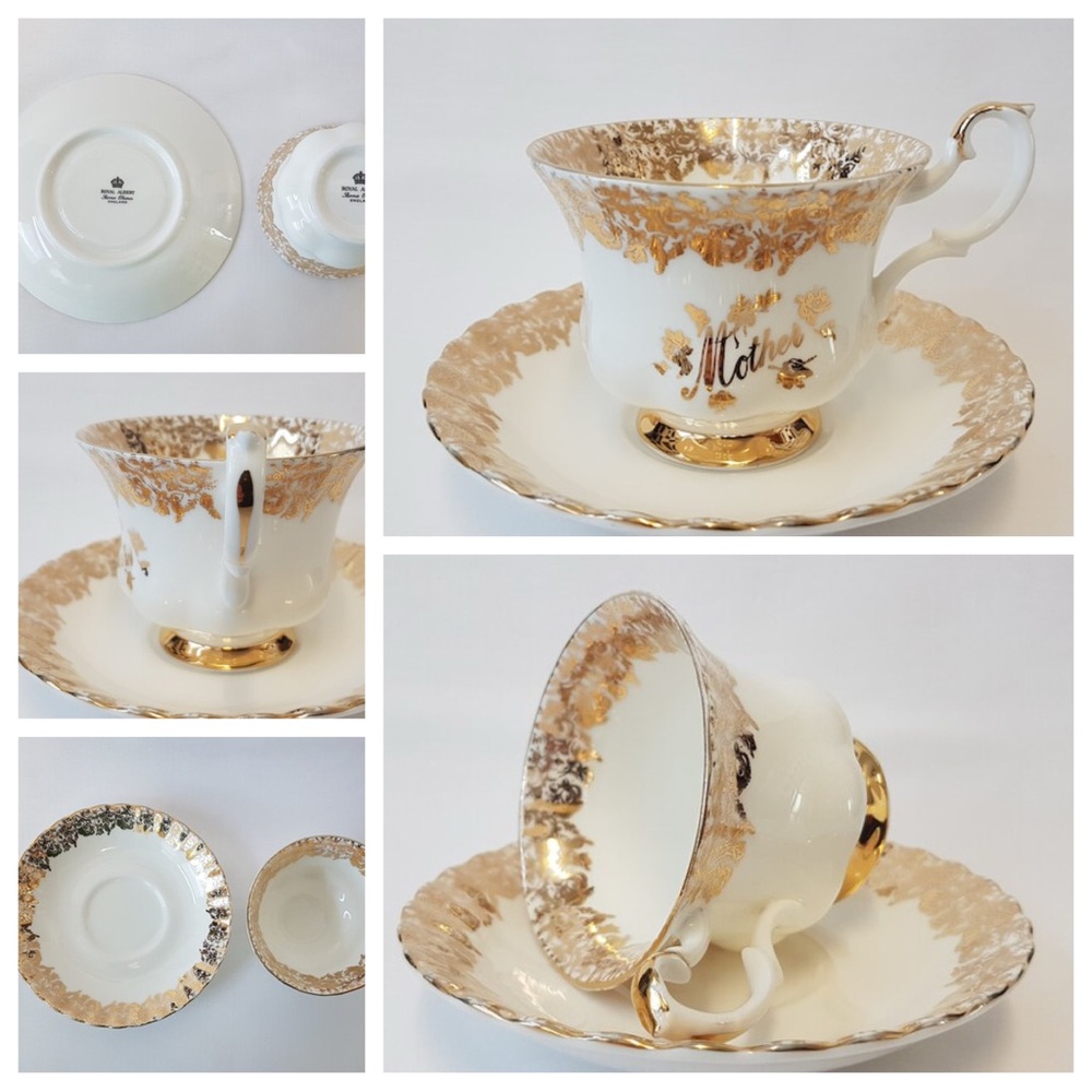Royal Albert White and Gold Mother Teacup and Saucer